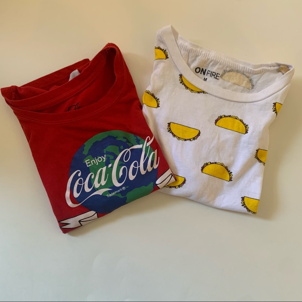 Girls gently used Coca Cola & On Fire shirts S- M
